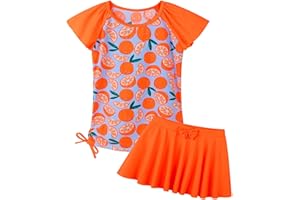BAOHULU Girls Rash Guard 2 Pieces Bathing Suit UPF50+ Swimsuit with Swimming Skirt Swimwear 2-14Y