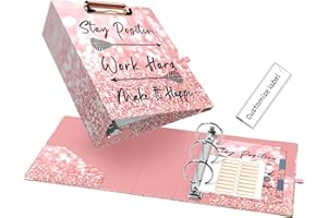 EYROZILL A5 Binder 2 Inch 3 Ring for 5.5" x 8.5" Paper with Clipboard and Pocket, Pink Mini Binders for School Office Supplies and Home, Stay Positive