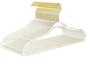 MIZGI Premium Clear Invisible Acrylic Hangers,Crystal Plastic Hangers with Bling Gold Glitter 50 Pack Ultra Slim & Space Saving Suit Hangers for Coats, Pants & Dress Clothes