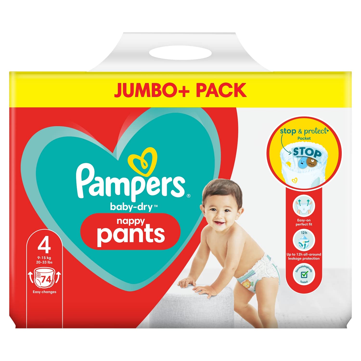 Pampers Baby-Dry Nappy Pants Size 4 9kg-15kg (74 nappies)