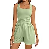 LOOKBOHO Women's Rompers Atheletic Workout Jumpsuit Square Neck Waist Corset Sexy Short Jumpsuits One Piece Bodysuits