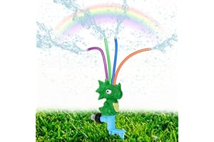 HeySplash Water Sprinkler Toy, Spinning Dinosaur Kids Sprinkler Toy, Summer Water Toys Splashing Fun, Outdoor Sprinklers Toy Sprays up to 8 FT for Yard, Lawn, Garden, Attaches to Garden Hose, Green