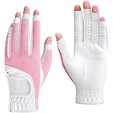 1 Pair Golf Gloves Women Fingerless Breathable Mesh UV Protection Anti-Slip Left & Right Hand Golfing Gloves Lightweight Driving Sports Gloves