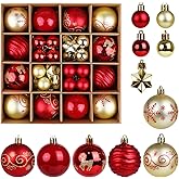 SULOLI Christmas Balls Ornaments Set, 44 Pcs Xmas Shatterproof Plastic Baubles Hanging Balls for Christmas Tree Holiday Party Wedding Decoration (Red & Gold)