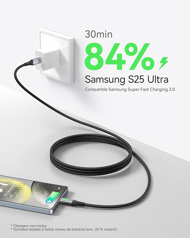 100W Cable USB C vers USB C, 2m PD 3.0 Câble Type C Charge Rapide