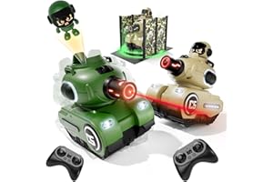 bessome 2 Pack Cute Cartoon Remote Control Battle Tanks with Laser tag|Hobby RC Cars Shoot to Ejected Out|Military Army Toys for 6 7 8 Year Old Boys Girls | Christmas Birthday Gifts for 8-12
