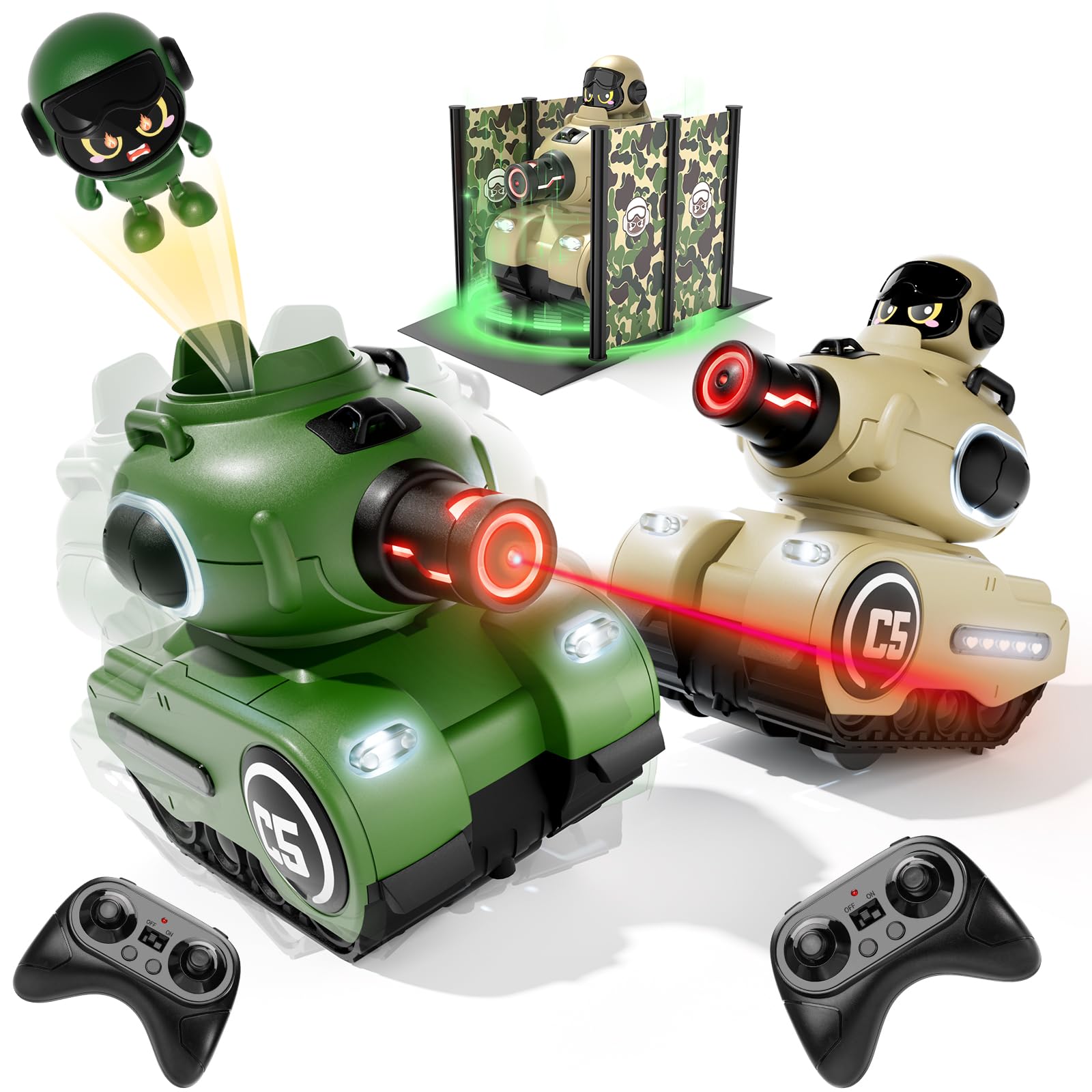 Photo 1 of bessome 2 Pack Cute Cartoon Remote Control Battle Tanks with Laser tag|Hobby RC Cars Shoot to Ejected Out|Military Army Toys for 6 7 8 Year Old Boys Girls | Christmas Birthday Gifts for Toddler
