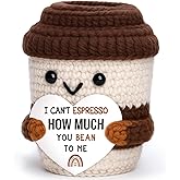 Mini Valentines Day Gifts for Him Her Couple Romantic Gift for Girlfriend Boyfriend Wife Husband, Birthday Anniversary Valentine Handmade Crochet Coffee Cup Appreciation Gift for Coffee Lovers