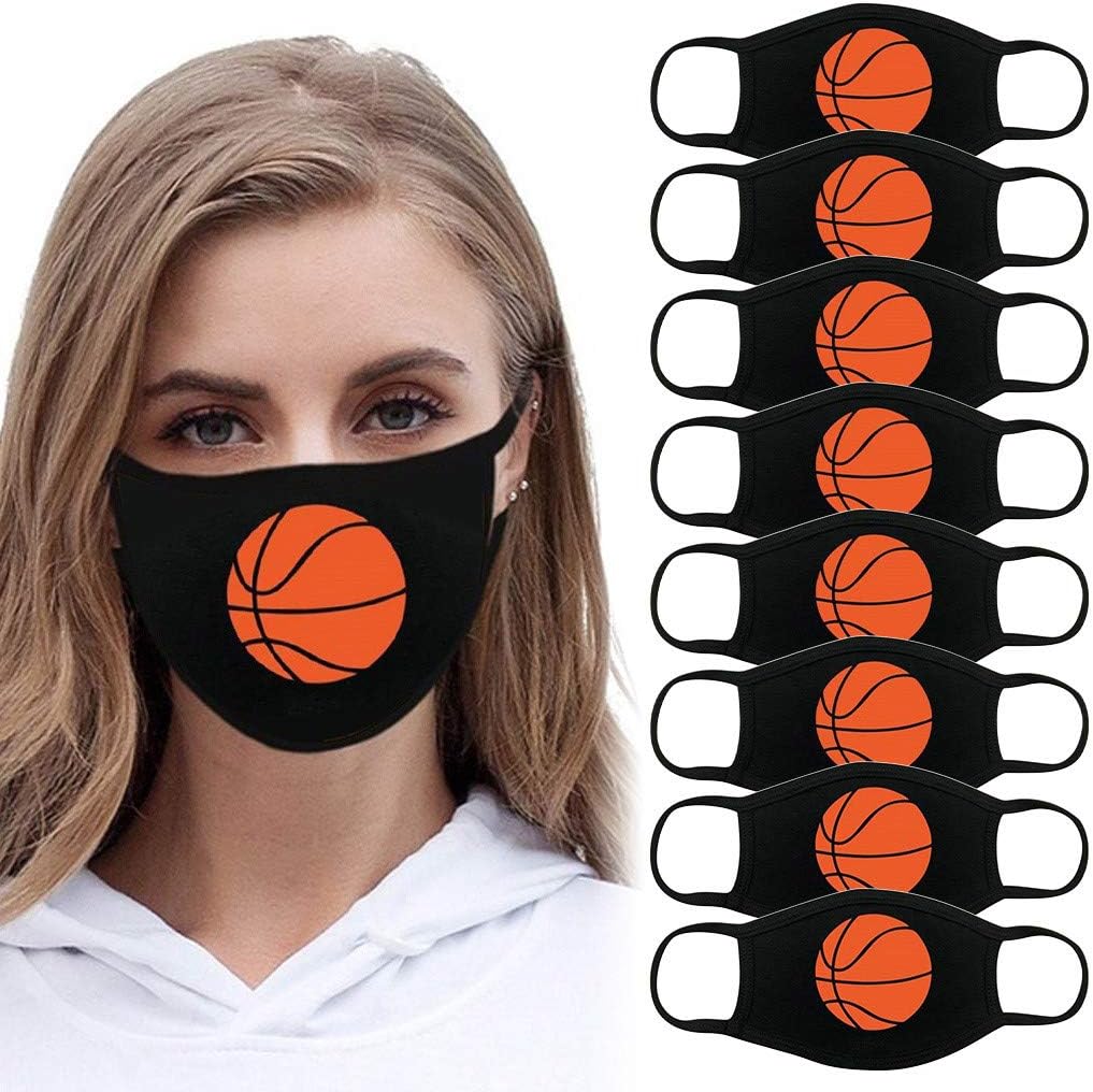 8PC Adults Fashion basketball Print Face Masks, Reusable Washable Face