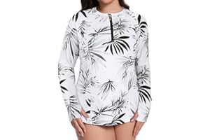 Tanst Sky Women's Plus Size Rash Guard Swim Top Long Sleeve Bathing Suits UV Shirt Zipper Rashguard Swimsuit