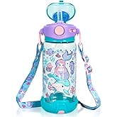 YOYTOO Kids Water Bottle with Straw/Lanyard for School Kids Girls Boys, 22oz BPA Free Child Drinking Water Bottle One-Click-Open Leak-Proof Locking Flip Lid for School Sport Travel