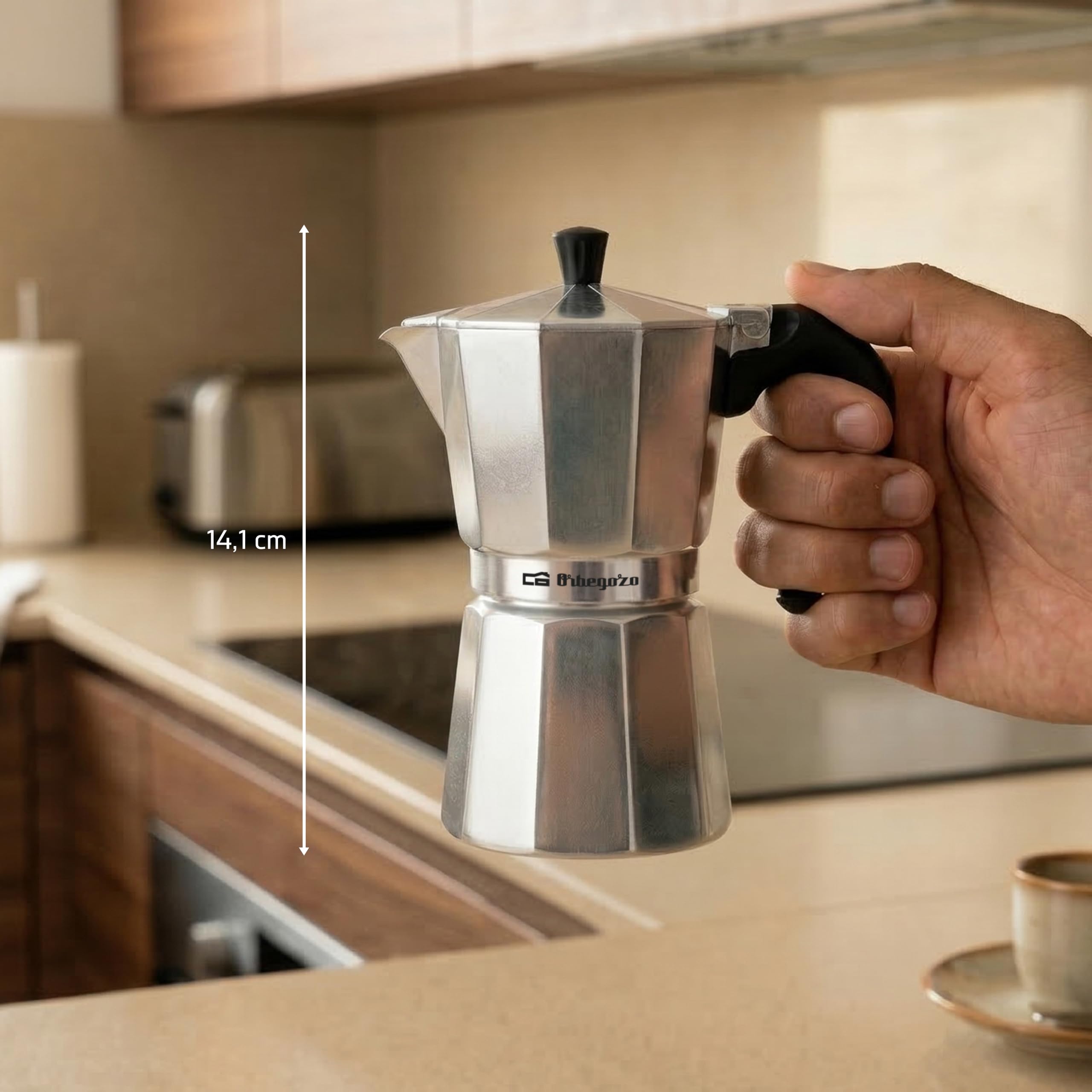 Orbegozo KF 200 - Italienischer Kaffeekocher aus Aluminium, Kapazität: 2 Tassen, ergonomischer Griff, Sicherheitsventil, abnehmbarer Filter 3