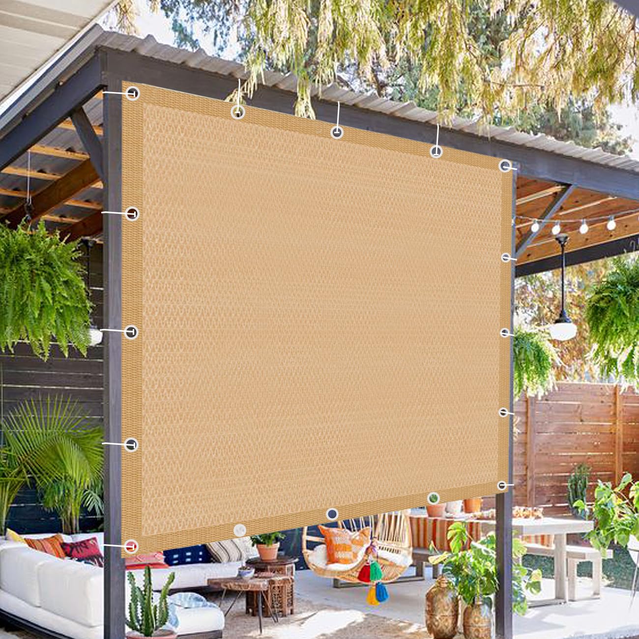 Photo 1 of 90% Sun Shade Cloth with Grommets, Pergola Shade Cover Canopy, Mesh Tarp Sun Screens for Patio, Outdoor, Garden, Backyard Sand 8x12ft