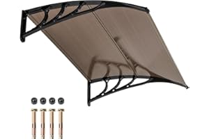 Toolsempire Window Awning Door Canopy, 48" x 40" Door Awnings Exterior with UPF50+ Sun Rain Snow Protection & Hallow Polycarbonate Sheet, Outdoor Front Door Entrance Canopy (Coffee)