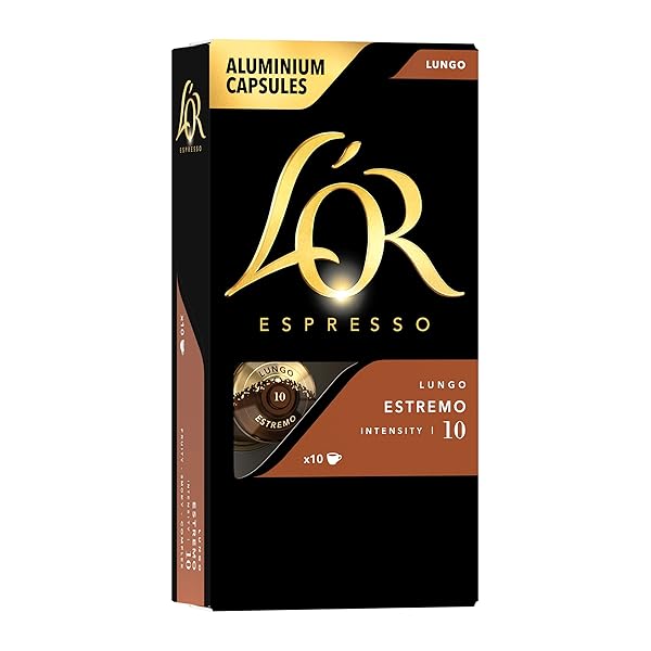 L’OR ESPRESSO CAPSULES, ESTREMO LUNGO, SINGLE-SERVE ALUMINUM COFFEE COMPATIBLE WITH THE L’OR BARISTA SYSTEM & NESPRESSO ORIGINAL MACHINES, 10 COUNT (PACK OF 1)