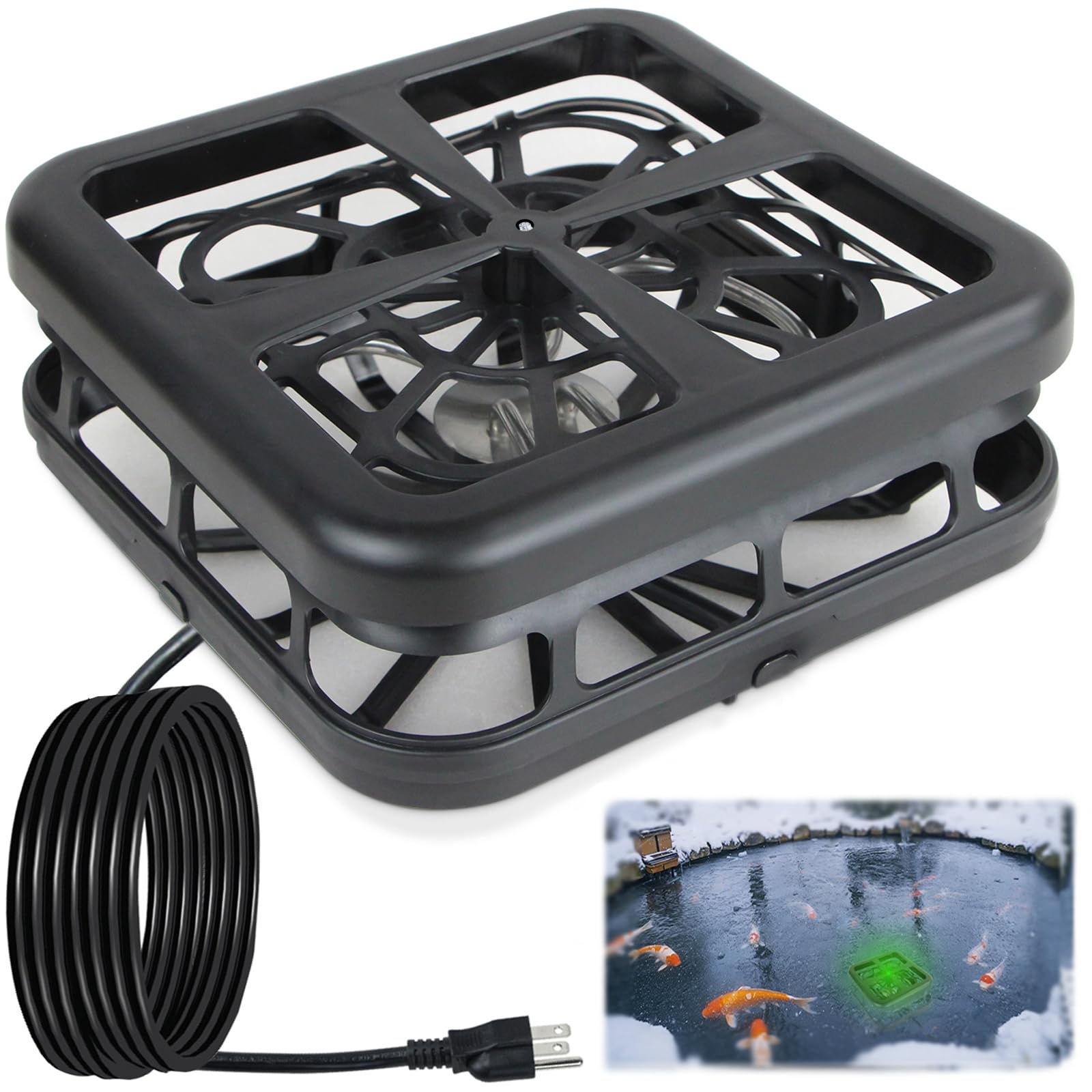 Photo 1 of DOUBFIVSY Pond De-icer, Floating & Submersible Pond Heater Thermostatically Controlled Outdoor Pond Deicer with Indicator Lights, Auto Shut Off, Animal Water Heater for Winter Farm (1500 Watts (2025))