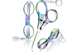 HAPDREAM 3 Pcs Folding Stainless Steel Portable Mini Badge Scissors with 3 Keychains, Safety Foldable Pocket Travel Small Scissors All Purpose for Nurse Accessories, Travel, Office, Craft, Sewing, Home (Color)