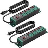 CCCEI 2PCS Heavy Duty Surge Protector, 12 Gauge, Green, 6FT. | Individual Switches, Outdoor Extension Cord with Multiple Outlets, Wall Mount Plug Extender, Grounding, Garage Power Strip