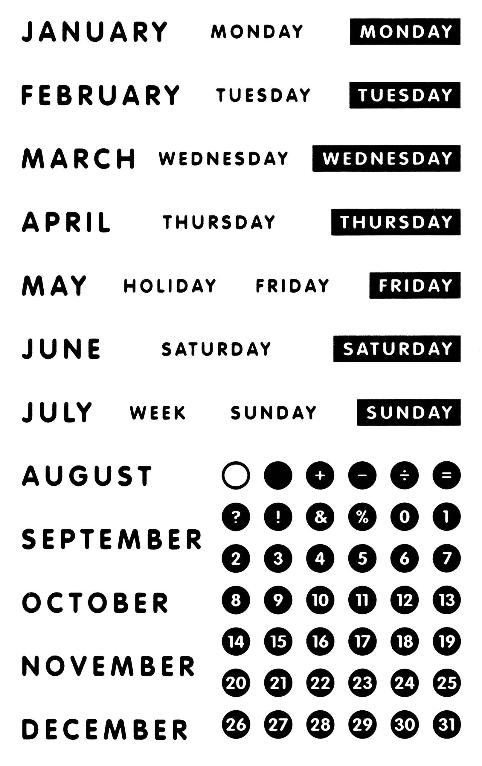 SILIKONSTEMPEL, KALENDER, DRUCKSCHRIFT