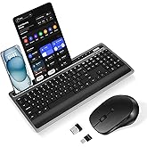 Wireless Keyboard and Mouse Combo, Full Size Ergonomic Keyboard with Wrist Rest and Phone Holder 2.4G USB & Type-C Quiet Keyboard Silent Mouse for Computer Laptop Windows Mac iOS