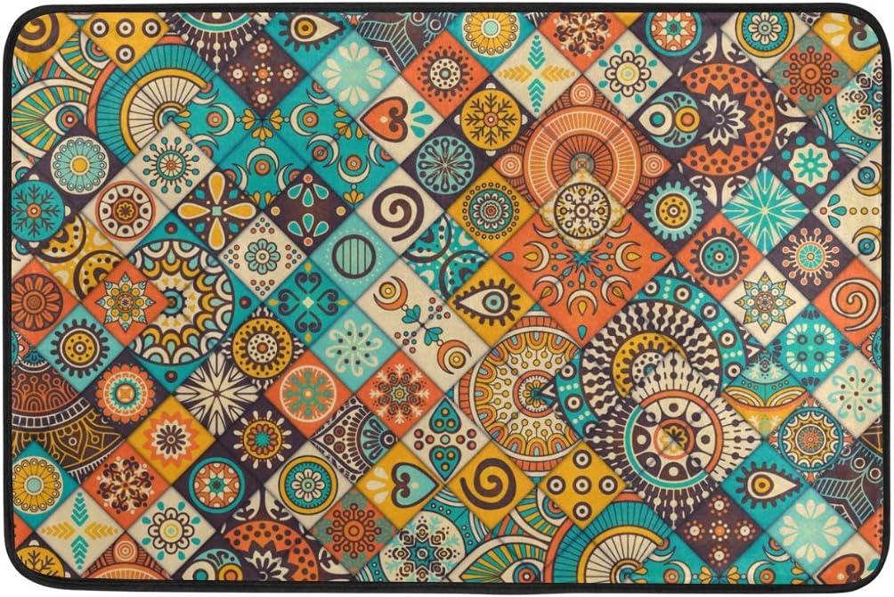 Ahomy Polyester Bath Mat Vintage Marble Mexican Ceramic Tile Medallion Rectangular Bedroom Mat Living Room Doormat Bathroom Shower Mats Non-slip Soft Absorbent Small Area Rugs 60 x 40cm (2x1.3ft)