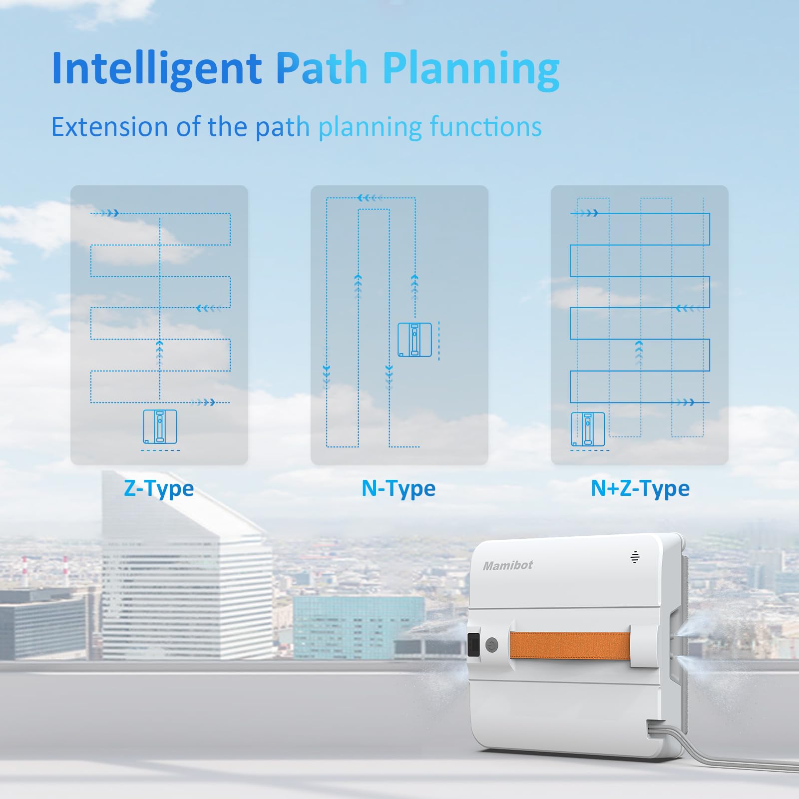 Robot limpiador de ventanas Mamibot W120-DP para vidrio de gran altura: succión fuerte de 3200 Pa, múltiples modos de limpieza, 4 boquillas rociadoras de agua, tecnología de detección de bordes, aplicación y control remoto (gris)