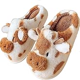 HYMIC Cartoon Cow Cotton Slippers,Cute Cozy Fuzzy Animal Slippers For Women Men,Winter Warm Plush Comfy Indoor Outdoor Slippers