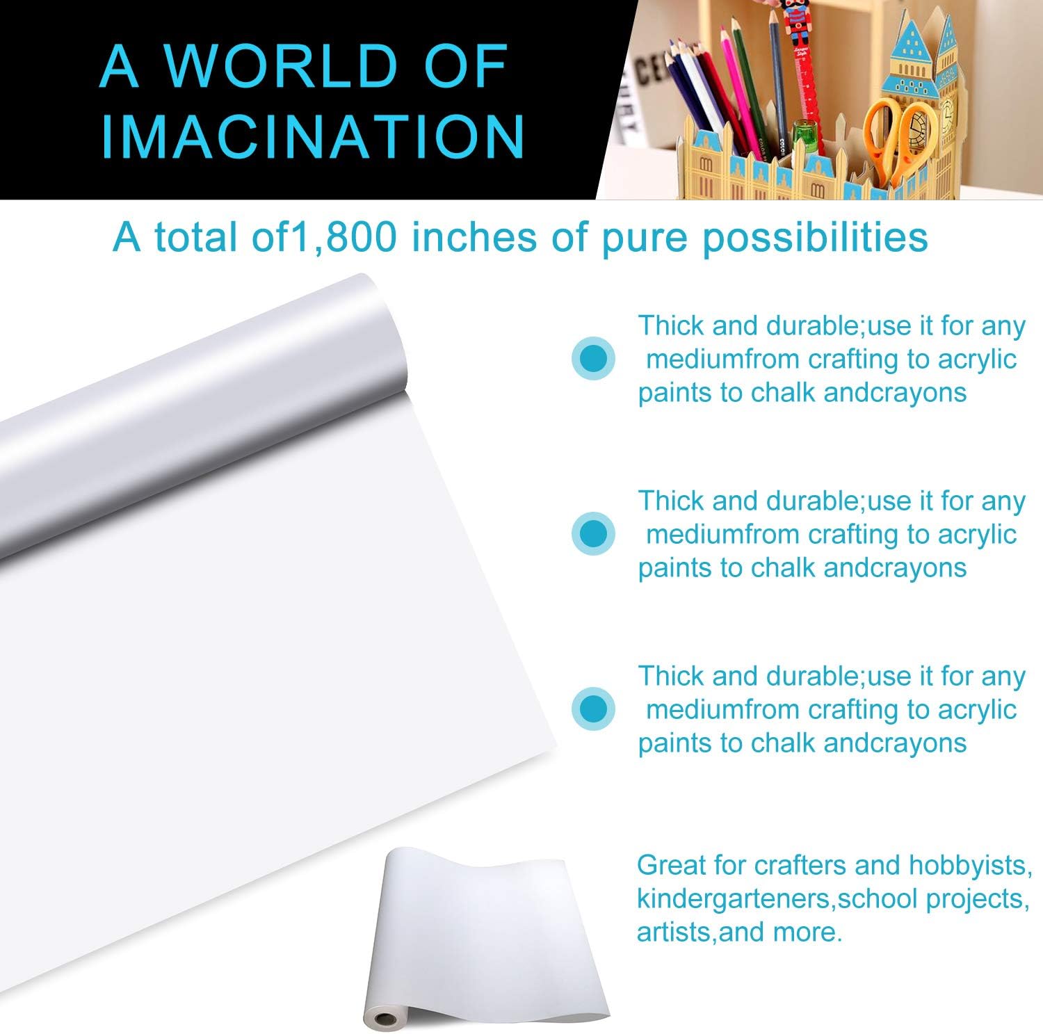 White Art Paper Roll - Gimilife15 Inch by 82 Feet (984 Inch) Drawing Paper Easel Paper Roll for Kid's Art Easel Paper, Wall Art, Fadeless Bulletin Board Paper, Gift Wrapping Paper and Kids Crafts: Arts, Crafts & Sewing