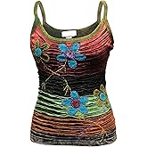 Shopoholic Fashion Women Cotton Hippy Razor Cut Vest Top Floral Embroidery Summer Sleeveless Tank Top