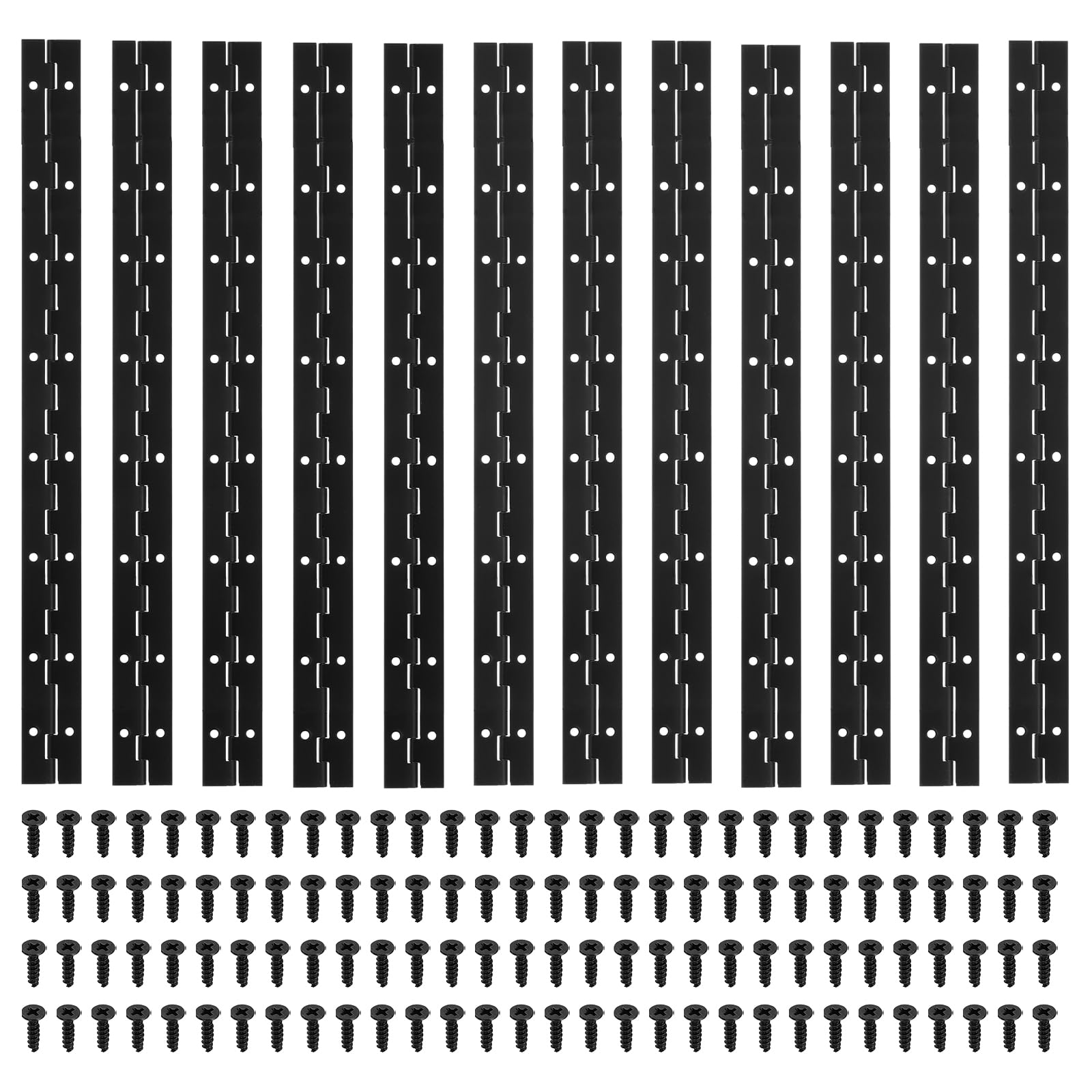 PATIKIL 16x1.2 Inch Piano Hinge,12 Pcs 304 Stainless Steel Continuous Hinge with Holes for Piano Gate Door Wooden Storage Box Cabinet Boat,Black