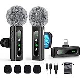 GoorDik Wireless Lavalier Microphone for iPhone Recording Clip-on Mini Mic for iPhone/for iPad Video Recording with Rotatable Clip&Denoise Recording, Portable Mic Set for Content Creators