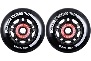 Rollerex VXT100 85A Kids RipStik/Inline Skate Wheels (2-pack w/bearings, spacers and washers) (Use on Hockey Roller Blades) - Can Be Used As RipStik Caster Board Wheel Replacements (60mm)
