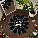 Shovagy Trippy Happy Face Rug Cool Rugs Tufted Quick Dry Bath Mats for Bathroom Non Slip Bath Mat Water Absorbent 2FT Black Bathroom Rugs Halloween Gothic Ghost Skull Horror Decor Carpet