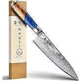 Japanese Chef Knife, 8 Inch Damascus Kitchen Knife with VG10 Steel, Handcrafted Sharp Knife with Ergonomic Handle, Cooking Knives for Home Chefs, Cooking Gifts for Men and Women