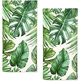 qiuhuang Palm Leaves Tropical Hand Towels Set of 2 Highly Absorbent Breathable Floral Bathroom Hand Towels Tropical Kitchen Towels for Bathroom Gym Hotel Decorative Towels 28.7x13.7 Inch 01