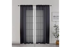 Chyhomenyc Black Sheer Curtain 72 Inches Length 2 Panels, Voile Top Dual Rod Pockets Light Filtering Airy Window Treatment Drapes for Living Room/Bedroom, Each 42Wx72L