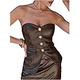 Floerns Women's Elegant Leather Tube Tops Strapless Button Down Party Going Out Top