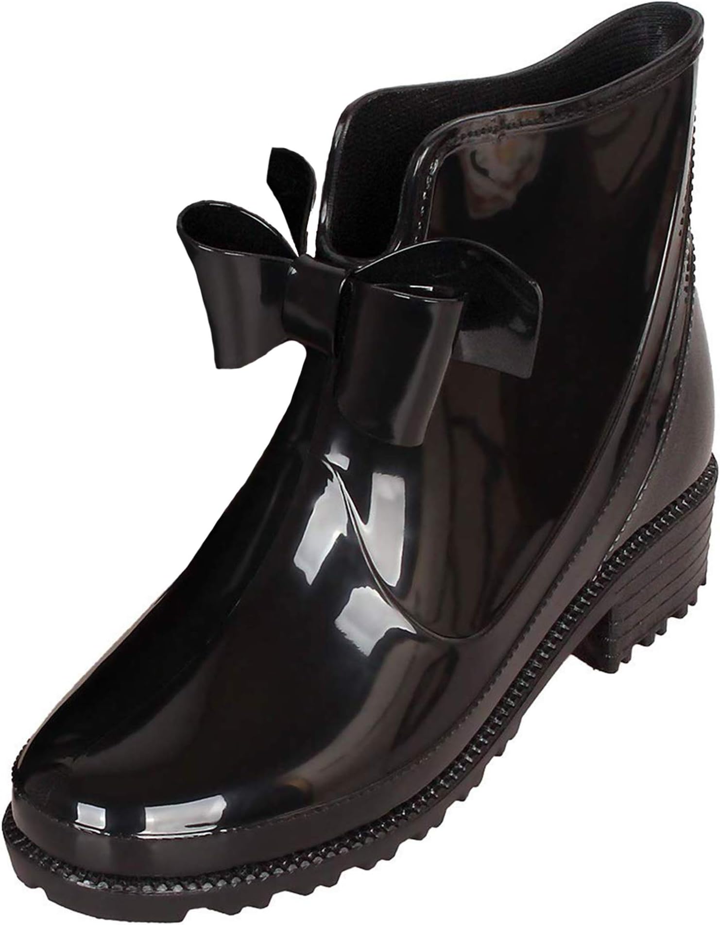 Womens Rain Shoes Anti Slip Wellington Boots Ankle Wellies Ladies Rain Snow Boots Chelsea Shoes, Bow Knot Black, 5.5 UK
