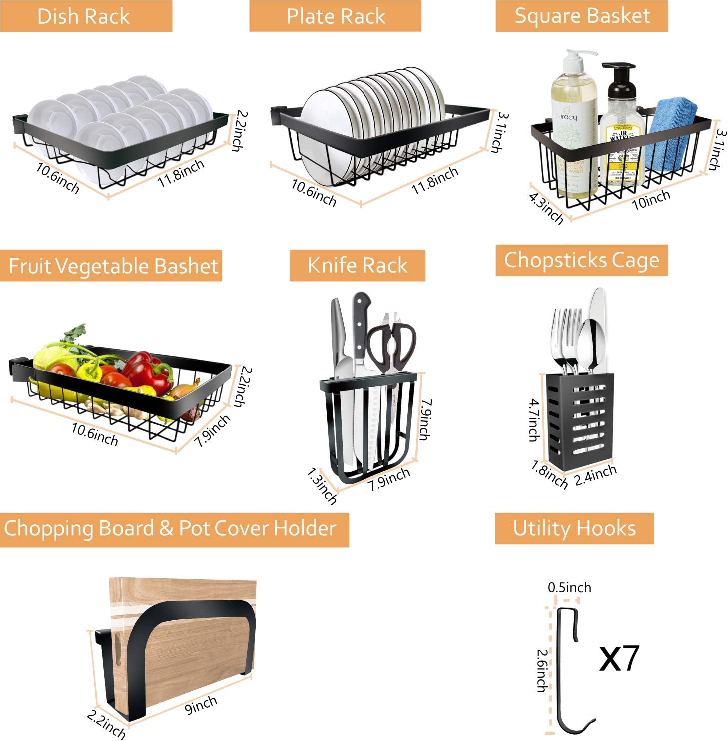 Dish Drying Rack Over the Sink -Adjustable Large Dish Rack Drainer for Kitchen Organization Storage Space Saver Shelf Holder with 7 Utility Hooks Dish Rack Over Sink (32≤ Sink Size ≤ 39.5 inch) -