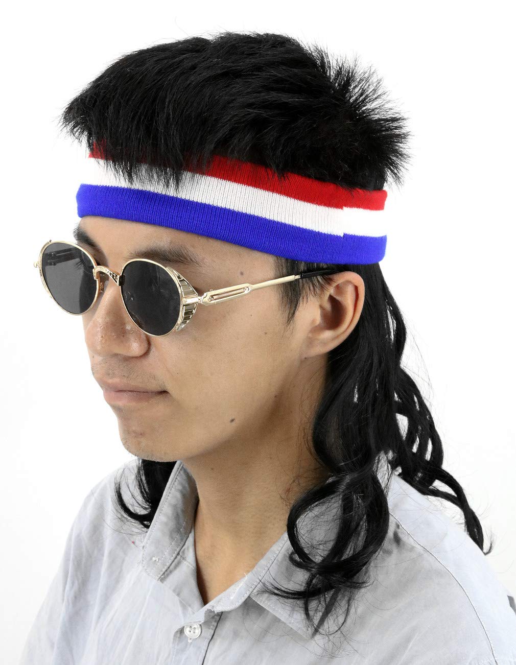 Amazon Com Topcosplay Mens Wigs 80s Bobcat Mullet Headband Wig