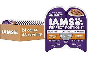 IAMS Perfect Portions Healthy Kitten Grain Free Wet Cat Food Pate, Chicken Recipe, 2.6 oz. Easy Peel Twin-Pack Trays (24 Count, 48 Servings)