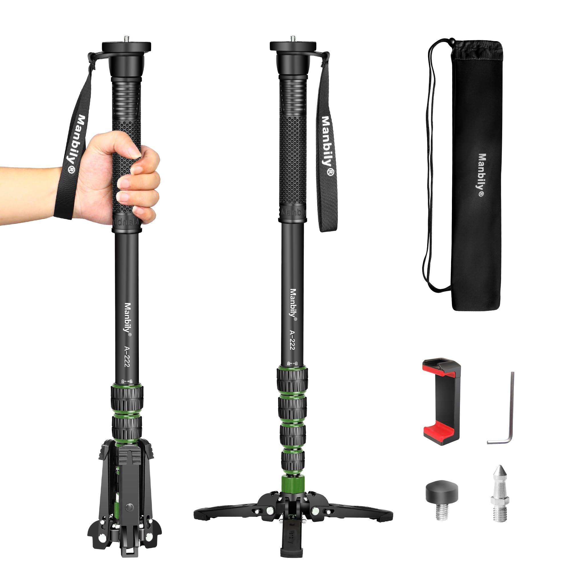 Manbily Camera Monopod with Feet 5 Sections 67-in 170cm Extendable Portable Travel Aluminum Monopod with Removable Tripod Stand Base for DSLR Canon Nikon Sony Video Camcorder Max Load 15.5lbs(A-222)