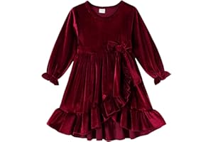 YOUNGER TREE Kids Toddler Dress Baby Girls Fall Dresses Ruffle Long Sleeve Bowknot Casual Winter Dress for Girl