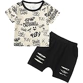 Kucnuzki Toddler Baby Boy Clothes Outfits Short Summer Sleeve Letters Printed Shirt Shorts Sets 2PC Little Boy Clothing