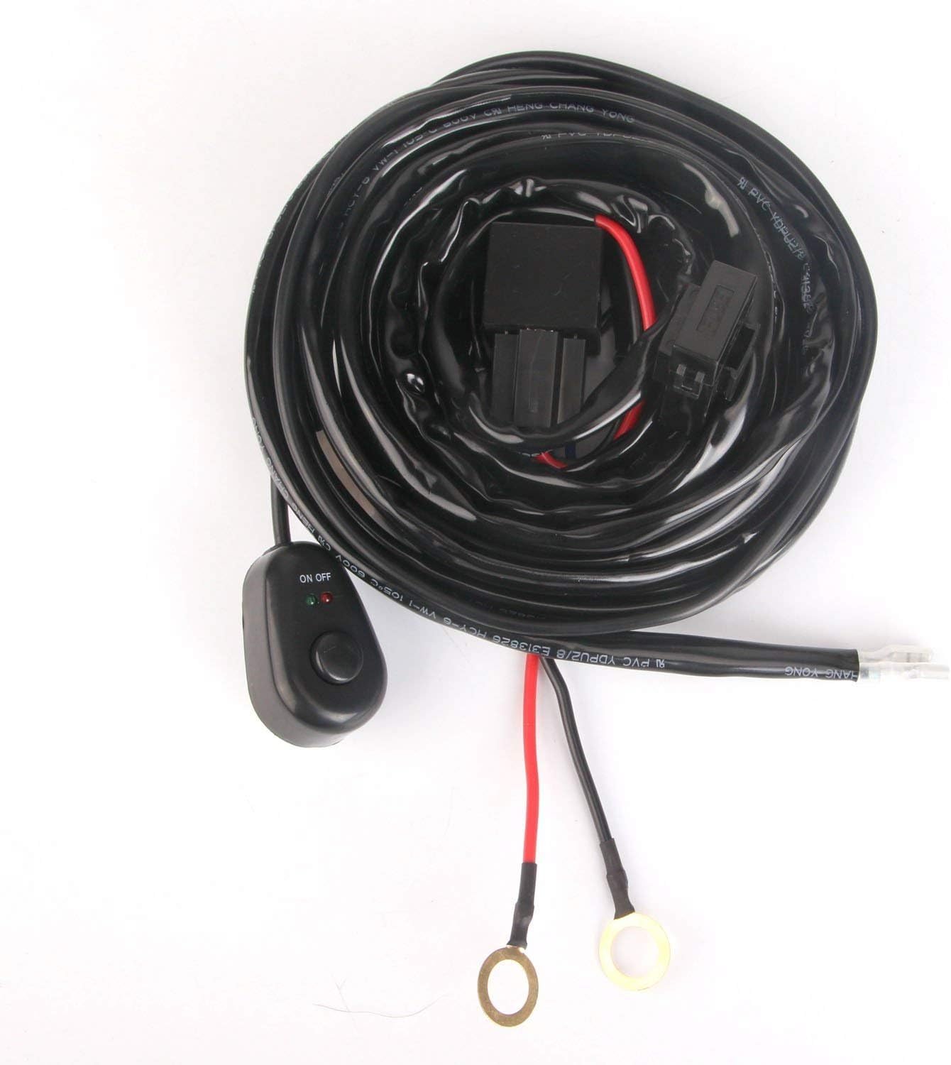 Senlips Light Bar Universal Wiring Harness, 10ft 12V 40A Wiring Harness Kit, Relay ON/OFF Mouse Switch for Off Road Led Bar Driving Fog Lamp within 300watt(1 lead): Automotive