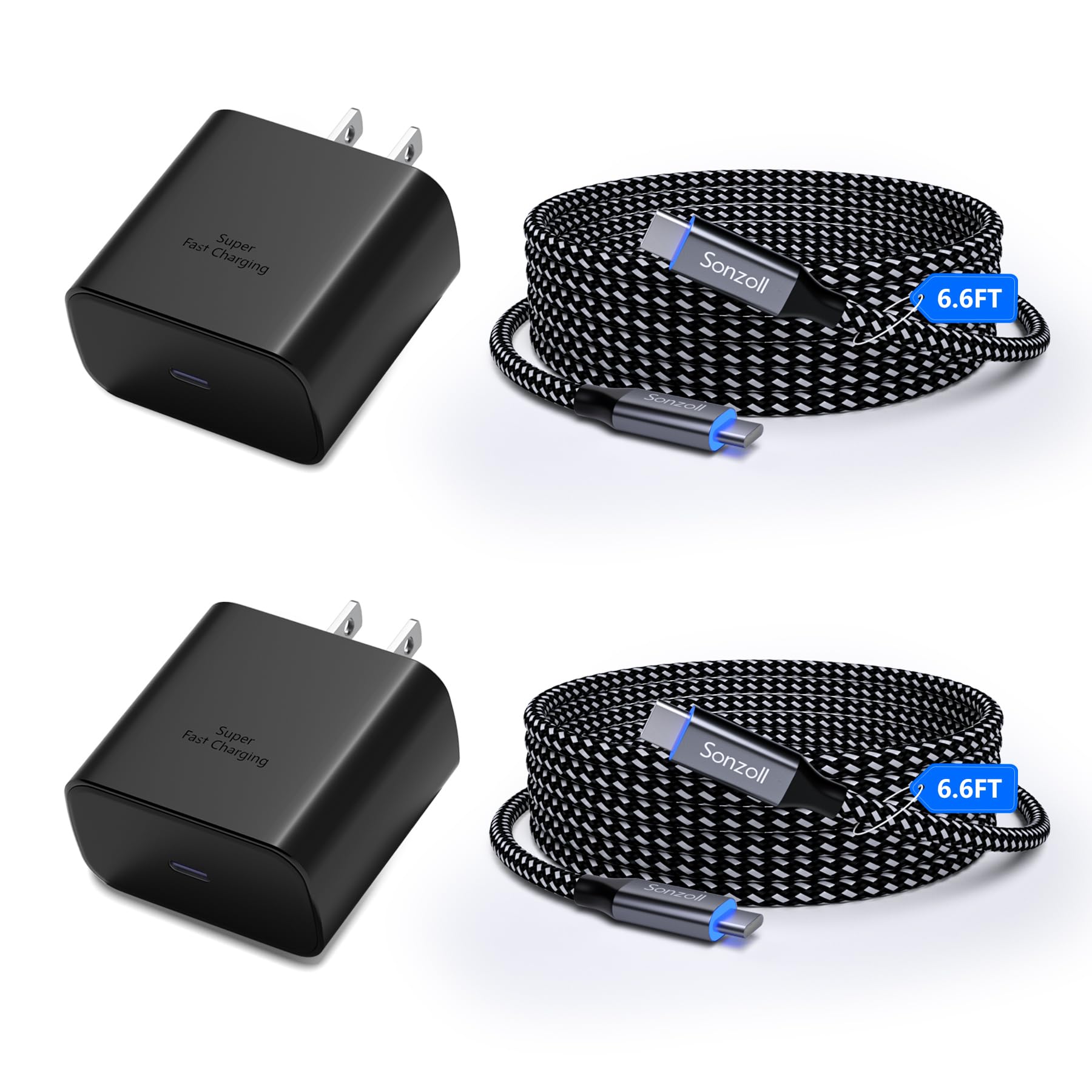Photo 1 of 45W USB-C Super Fast Charger, 2 PACK 45 Watt Type C PD/PPS Android Phone Wall Charging Block for Samsung Galaxy S25 Ultra/S25/S25+/S24 Ultra/S24/S24+/S23/S22/S21/Note10,Tab S9/S8 (With 2x 6.6ft Cable)