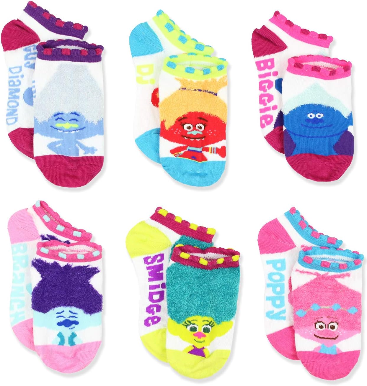 DreamWorks Trolls Movie Girls Teen Womens 6 pack Socks (Toddler/Little Kid/Big Kid/Adult)