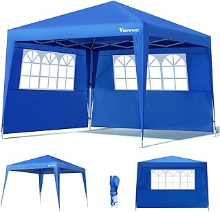 Viewee Pavillon 3x3 Wasserdicht - Faltpavillon mit 2 Seitenteilen und Fenster, UV 50 Schutz, Verstellbaren Beinen, Gartenpavillon für Garten, Picknick, Strände, Partys
