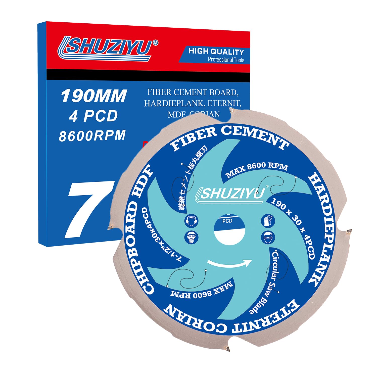 LSHUZIYU 190mm-4PCD, Centre hole 30mm, Polycrystalline Diamond Tipped 4 PCD, Hardie blade, Fiber Cement Board Circular Saw Blade