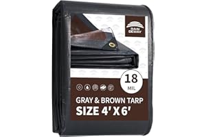 RAINDEWAY Tarp 4x6 Feet Super Heavy Duty Tarp 18 Mil,Small Tarps,UV Resistant,Weatherproof,Multipurpose Waterproof Poly Tarps with Grommets and Reinforced Edges,Brown/Gray